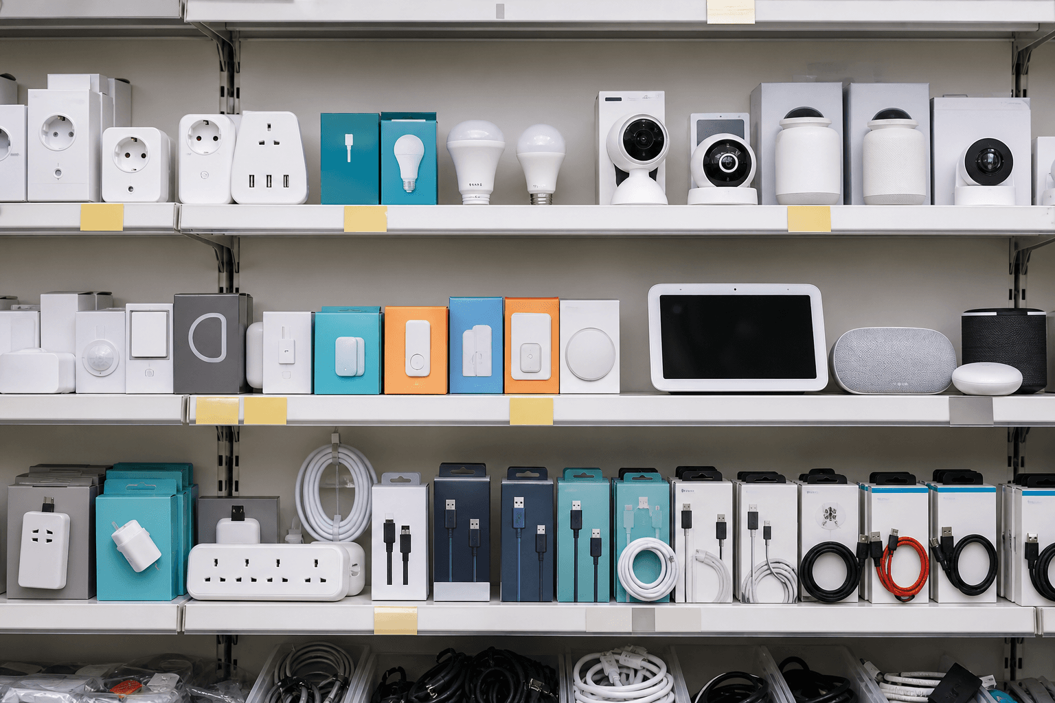 Demo placeholder market shelf image with generic unbranded electronics accessories
